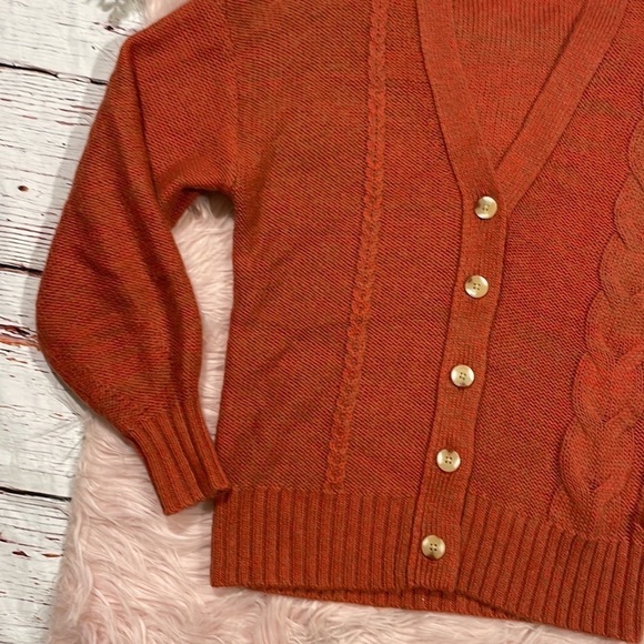 Staud Blake Oversized Cable Knit Cardigan in Orange - Picture 4 of 11